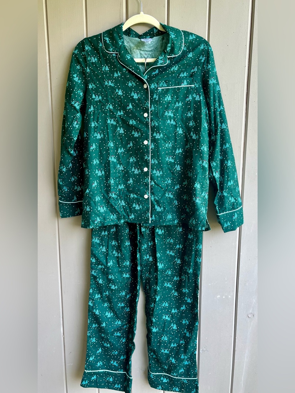 Lands' End Women's XS Green Holiday Print Pajama Set